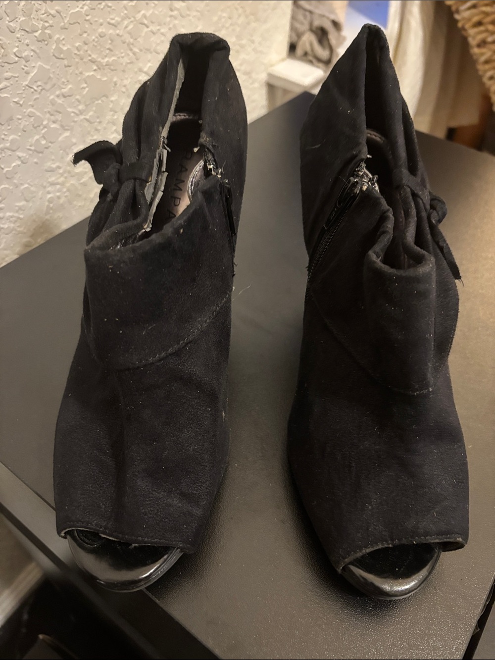 Rampage Black Open-Toe Suede Ankle Booties